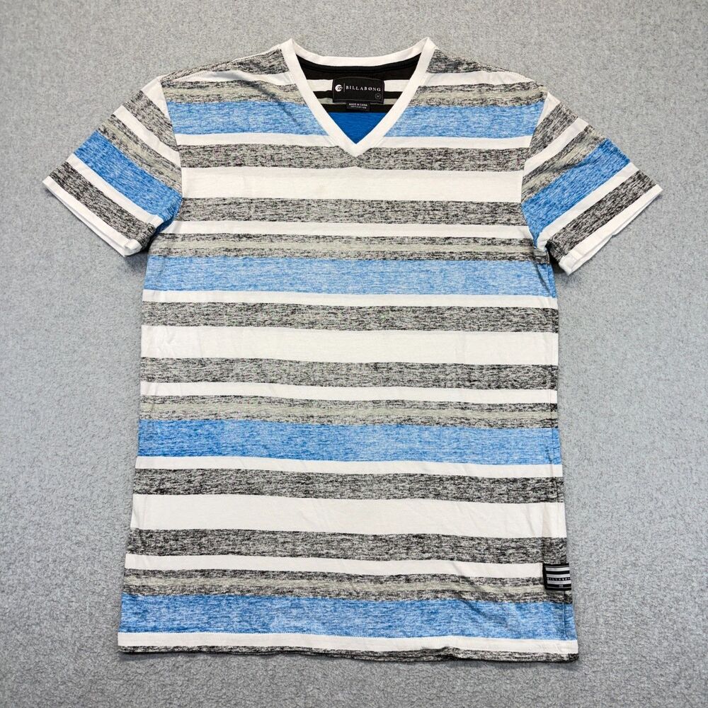 Billabong Striped T-Shirt Men’s M Blue White Gray Short Sleeve